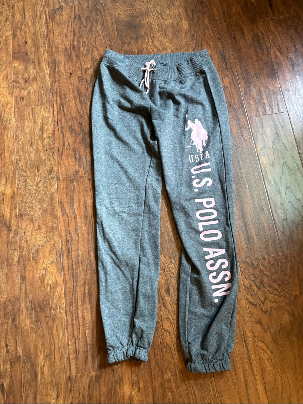U.S. Polo Assn. Gray Sweatpants with Pink Logo & Side Lettering